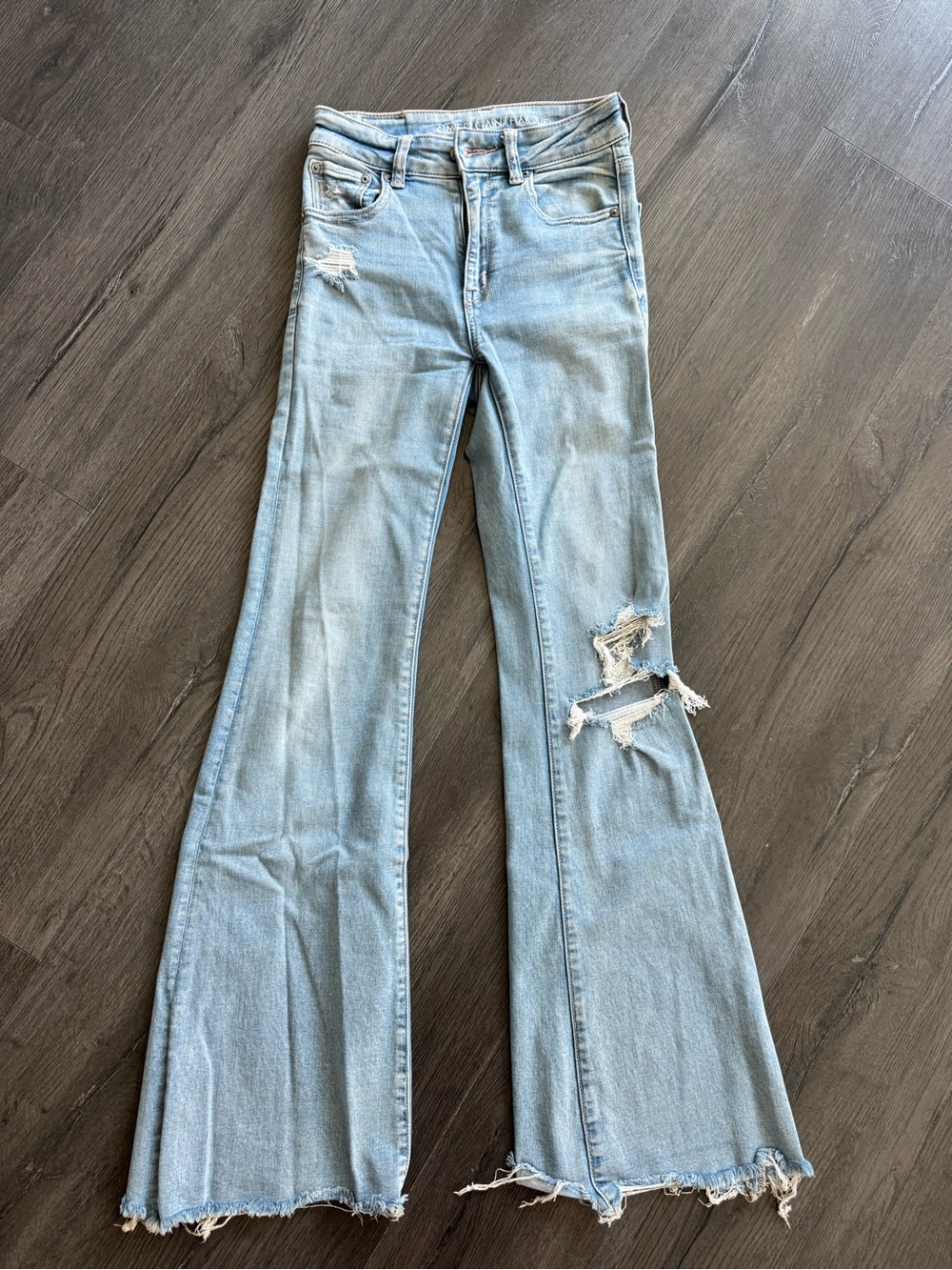 American Eagle Light Blue Distressed Flare Jeans